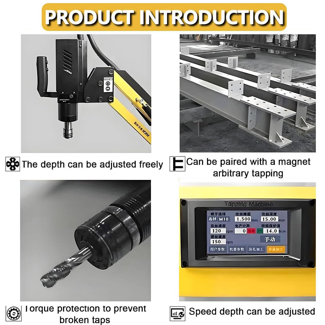Trapano Maschiatore con Servomotore a Braccio Universale 360, Motore 600w, 312rpm per Lavorazione Filettatura su Acciaio, Alluminio,Plastica E Legno