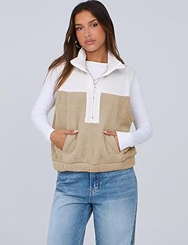 Tanming Womens Fuzzy Sherpa Fleece Vest Lightweight Cozy