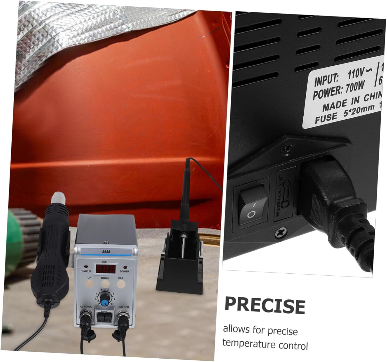 1set Hot Air Rework Soldering Station Digital Display Temperature Control Includes Soldering Bent Tip Tweezers and Solder for Efficient Repairs