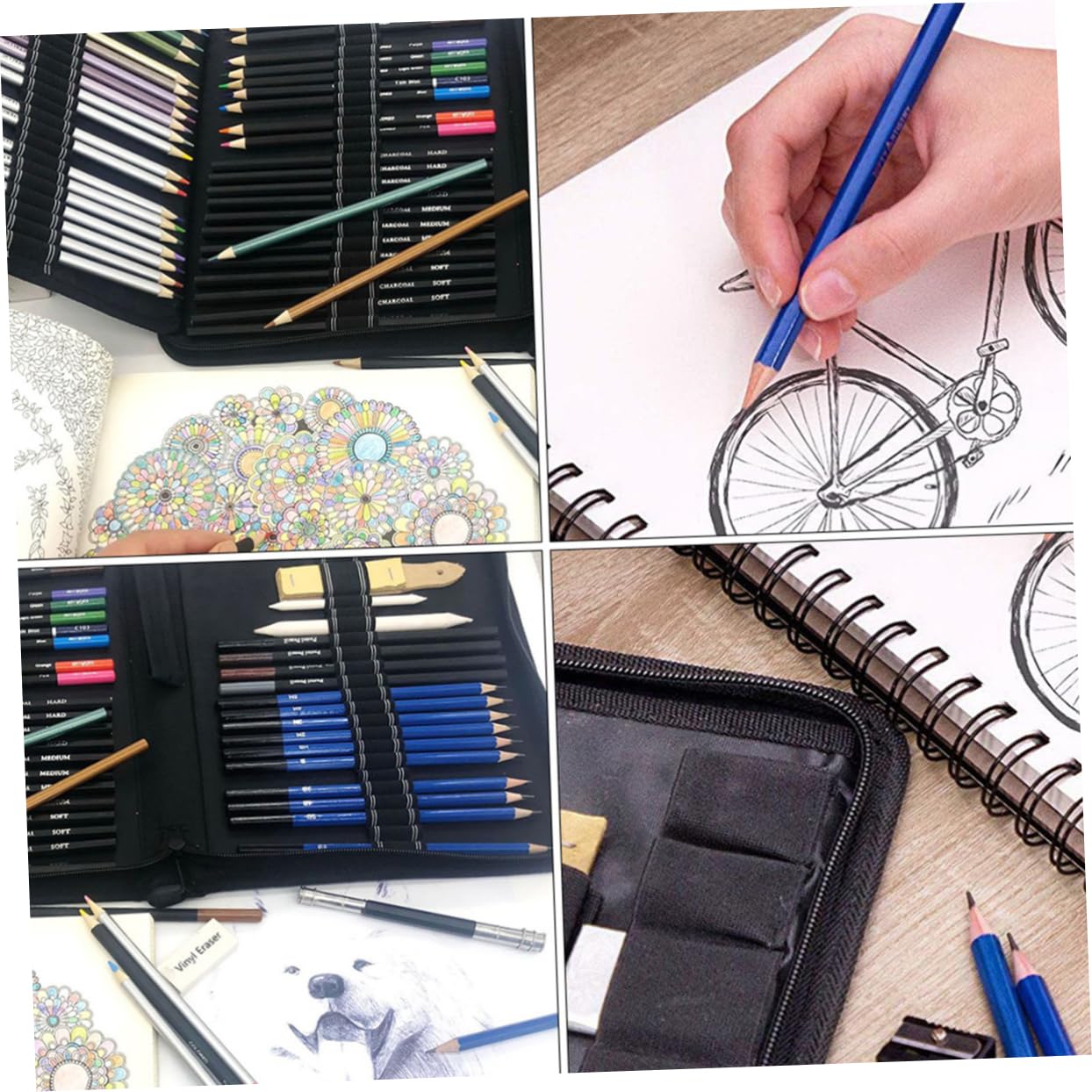 STOBOK Set Matite da Disegno Professionale 72 Pezzi per Artisti | Nero, Astuccio in Tela, Legno e Plastica, per Studenti D'arte, Uso per Coloring Books e Drawing