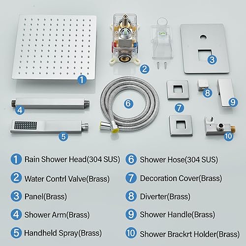 Miniatura 5 de Juego de grifo de ducha, sistema de ducha de lluvia de níquel cepillado con cabezal de ducha de lluvia de alta presión de 8 pulgadas y rociador de