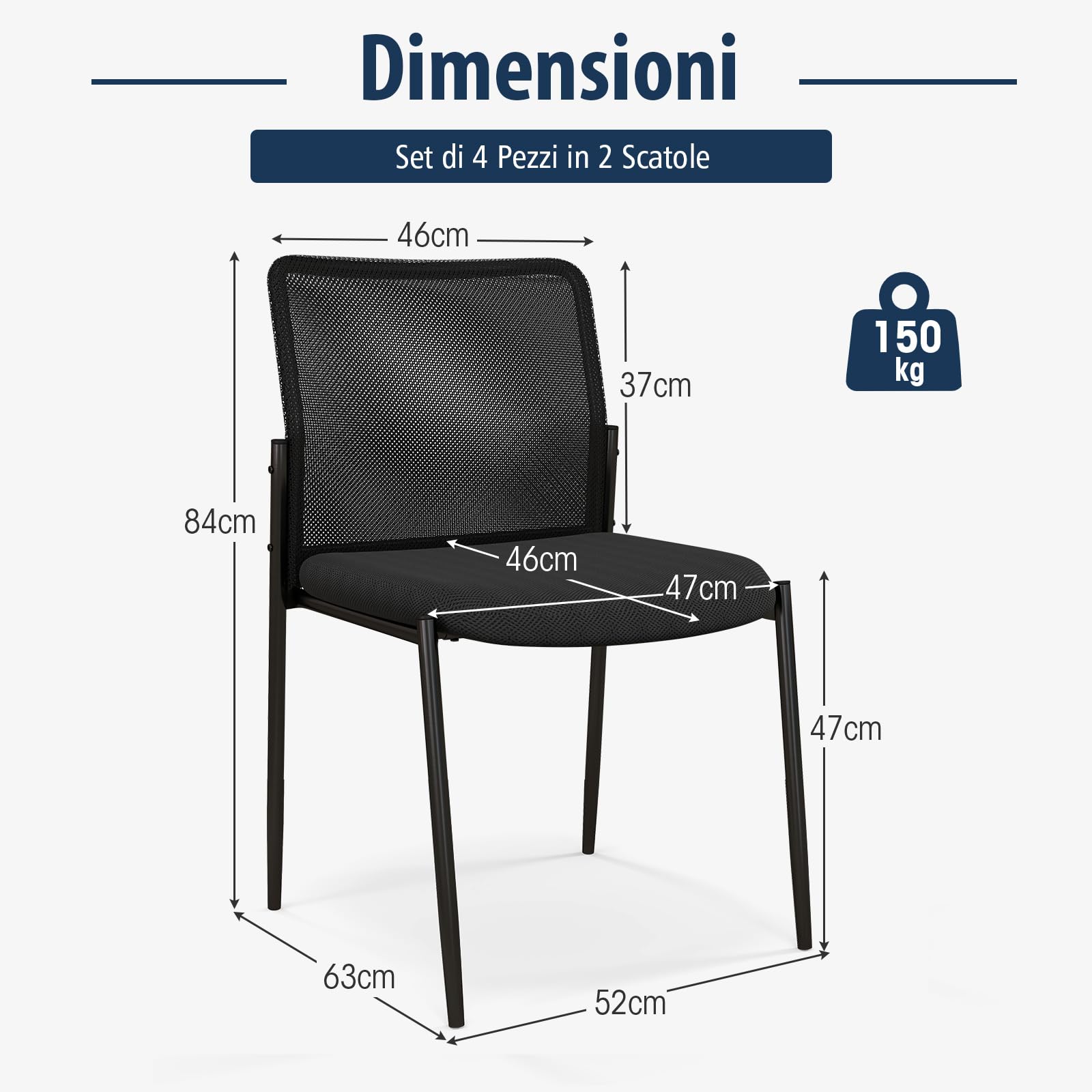 COSTWAY Set di 2 Sedie da Conferenza, Sedia da Ufficio con Schienale Ergonomico in Rete, Seduta Imbottita, Sedie per Sala d'Attesa, Ufficio, Portata 150 kg, 63 x 52 x 84 cm