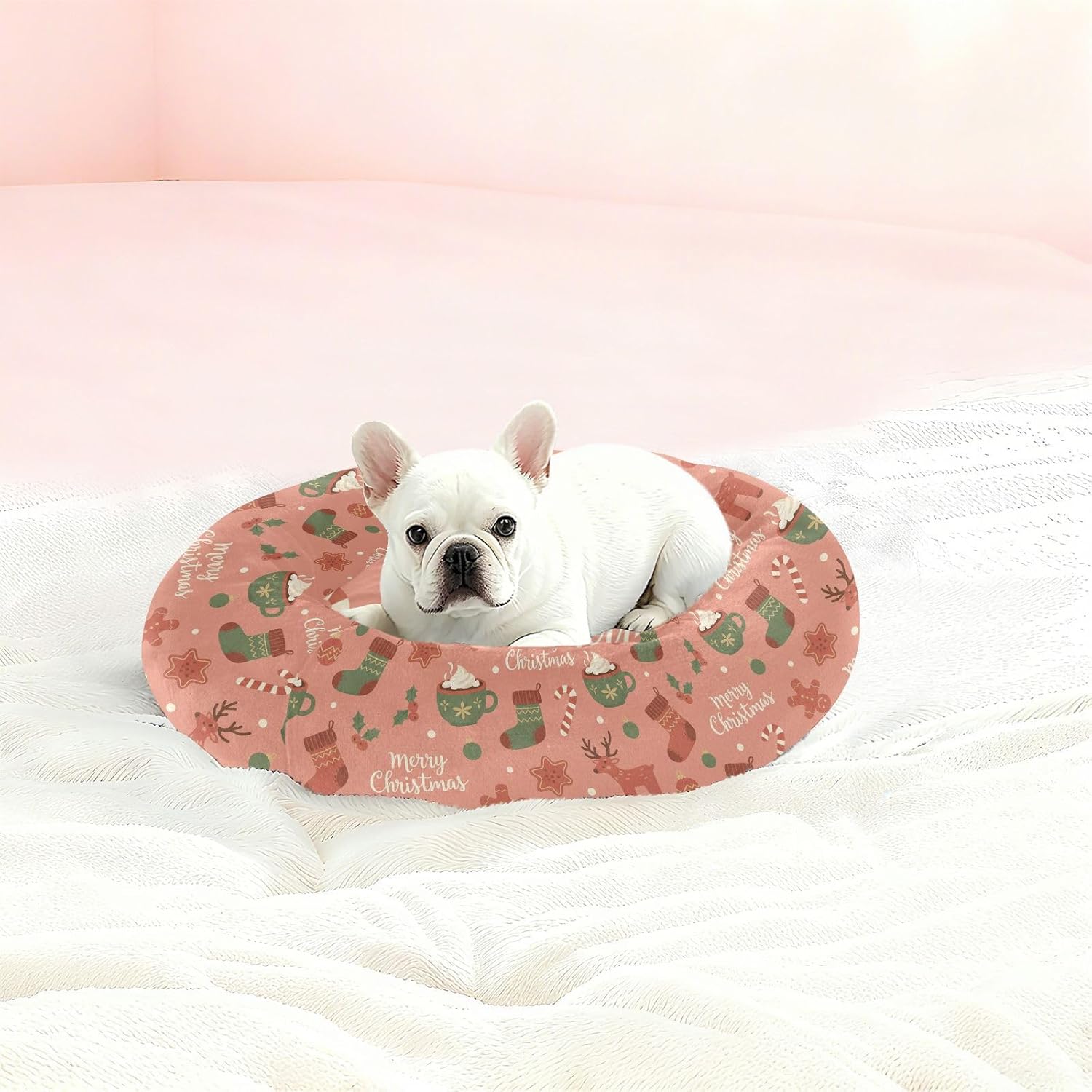 Pet Dog Bed Anxiety Relief Fluffy Dog Pillow Bed for Extra Small Size Pets Sleeping M Christmas Red