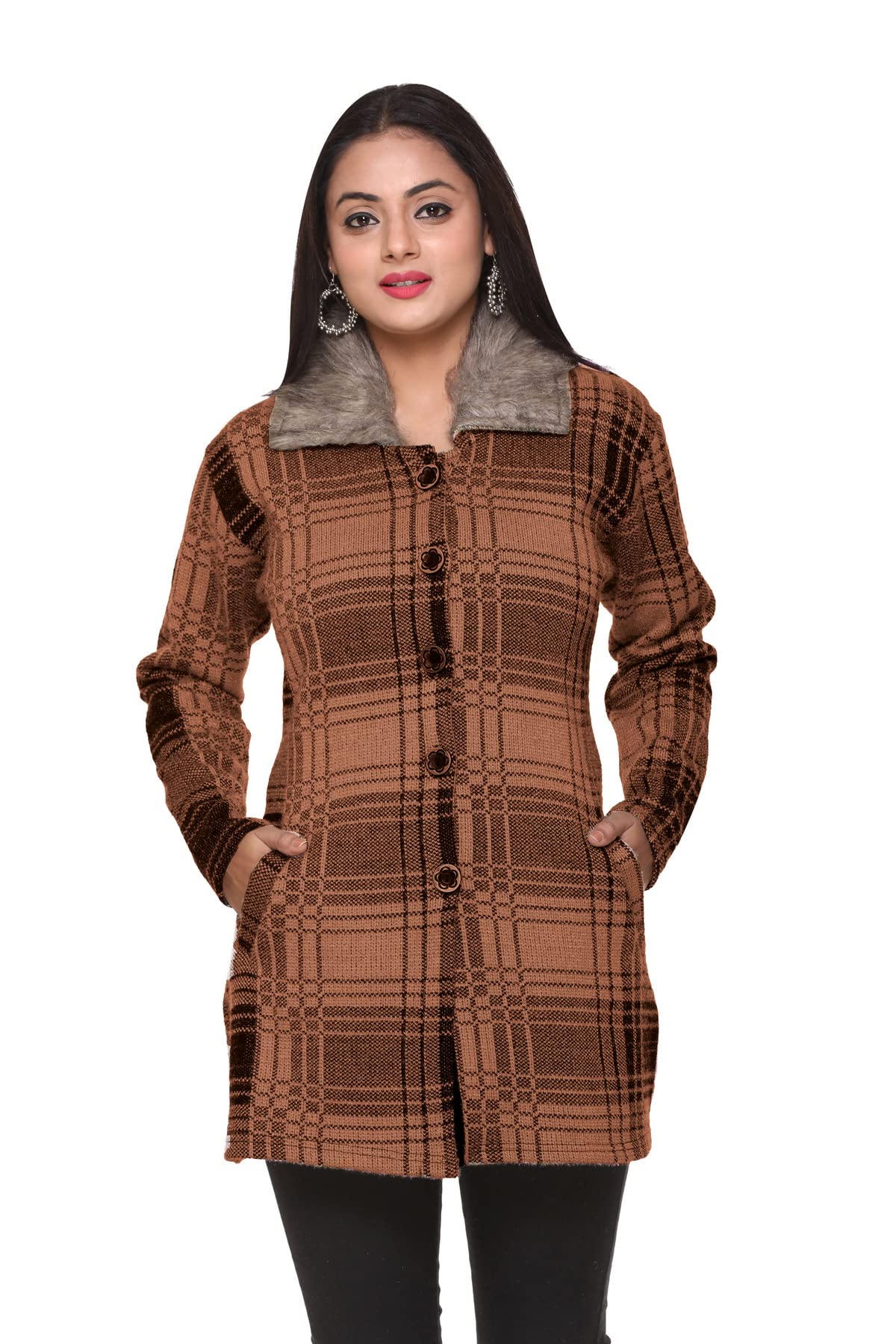 pipasa Women Woolen Buttoned Collar Neck Stylish Party Winter Wear Coat Cardigan Sweater-picture-48
