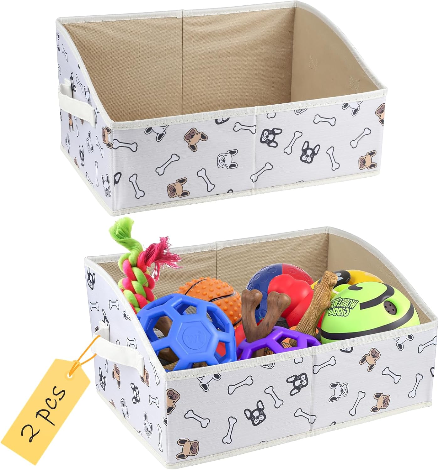 2 Pack Dog Toy Basket, Collapsible Fabric Dog Toy Bin, Dog Toy Box for Living Room Area,Dog Basket for Pet Toys,Leash,Blanket -Cute Printing