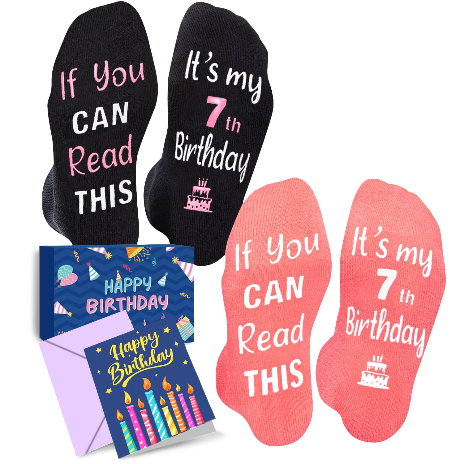 HAPPYPOP 7-12 Year Old Birthday Gifts - Socks for Kids Age 7-12, Birthday Gift for Boys Girls In 2 Pack with Greeting Card