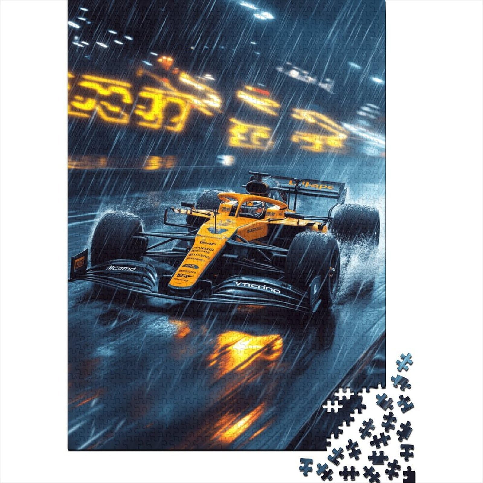 Formula One Race 1000 Pieces Jigsaw & Jigsaw Puzzle Eco-Friendly Material Decompression Unique Rain F1 Car for Adults Age 14+ 38x26cm/1000pcs