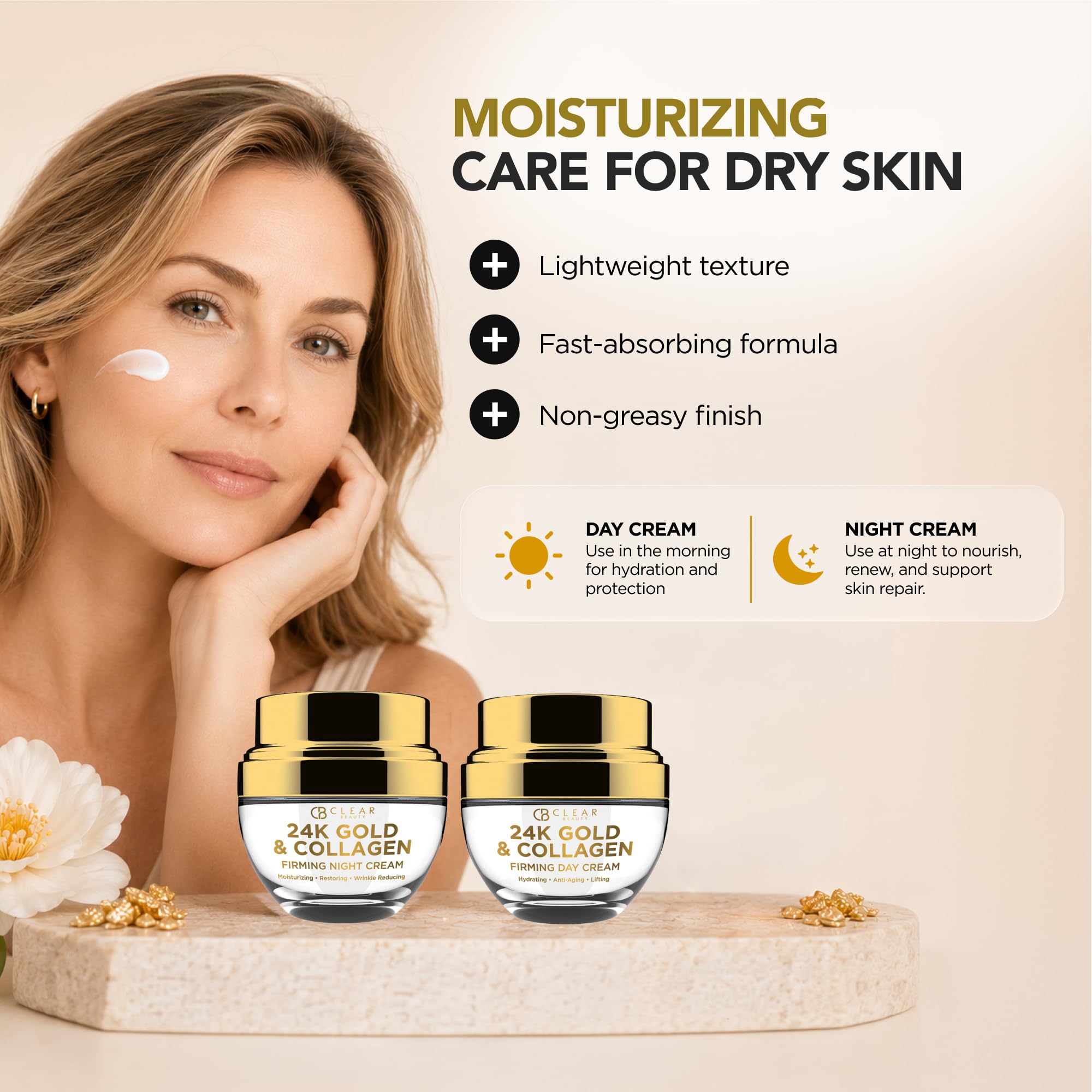 Clear Beauty 24-karatowe złoto & kolagen Day/Night Moisturizer Anti-Aging Cream - Duo Set Value Pack