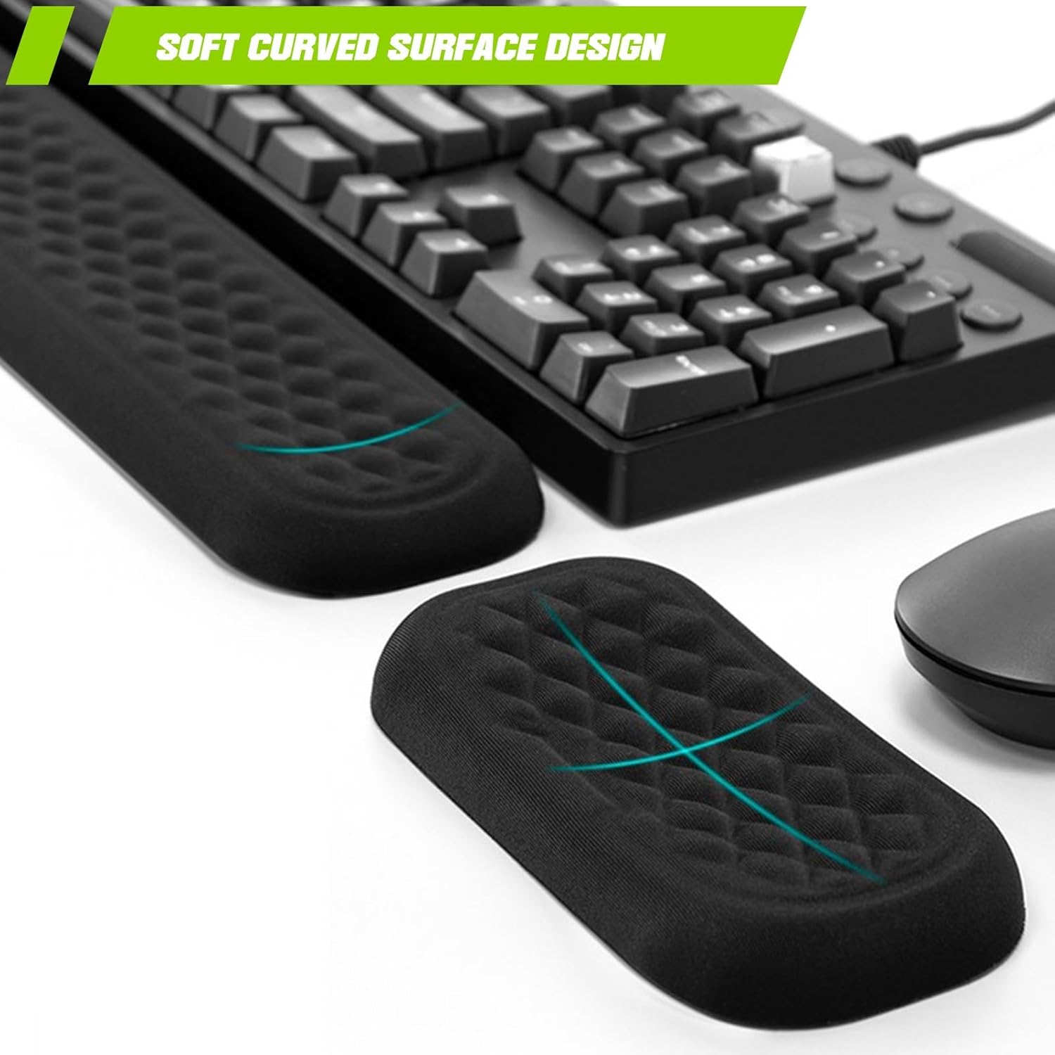 Ergonomic Wrist Rest for Keyboard and Mouse, Soft Memory Foam Arm Cushion for Desk, Non-Slip Base Fits, Full-Sized Keyboards, Ideal for Work and Gaming(Black,L-44x8x1.8cm)