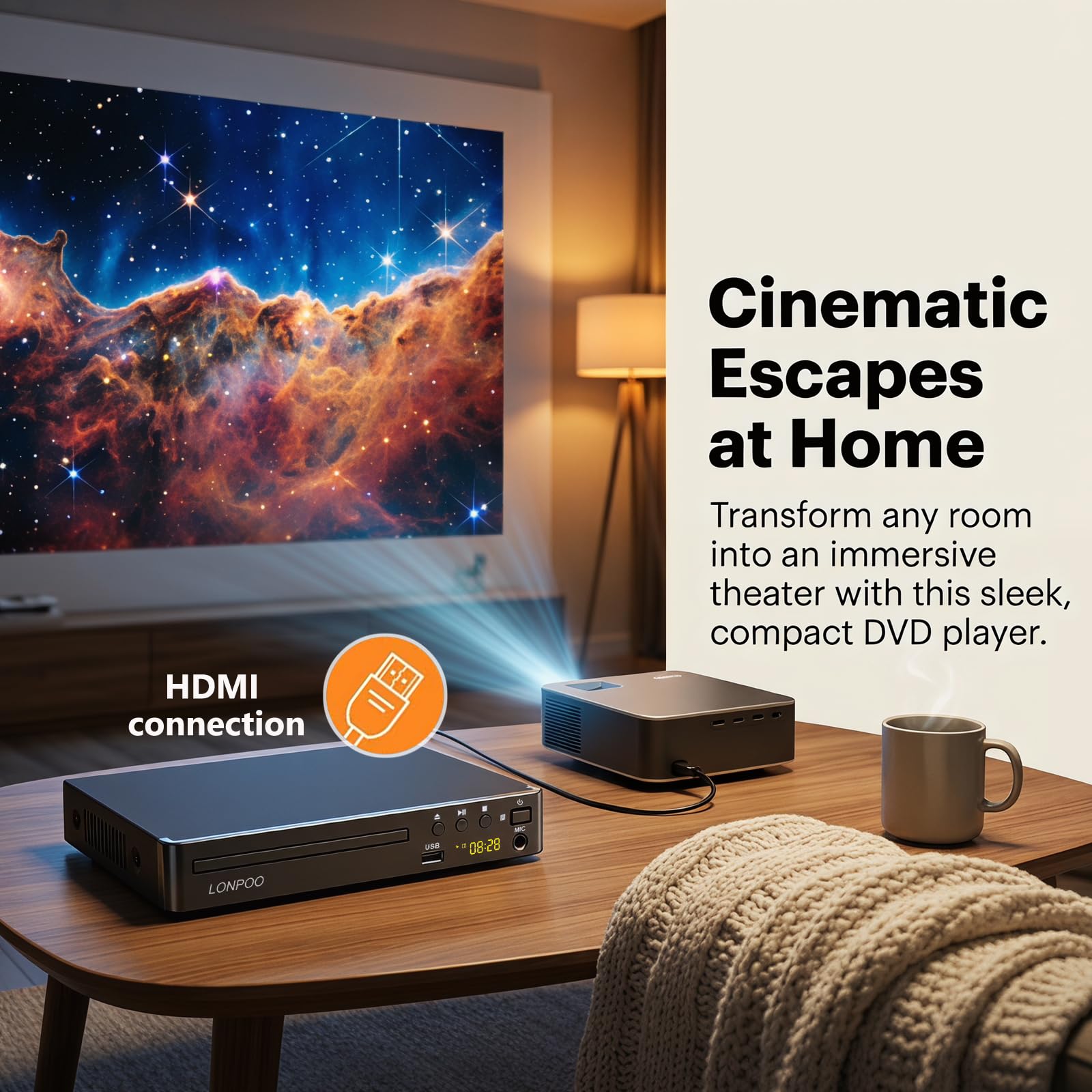 Region Free DVD-Player für Fernseher - Mini CD DVD Player mit HDMI, RCA, Koaxial Ausgang, USB-Eingang & MIC-Ausgang, 1080p HD Upscaling, Fernbedienung