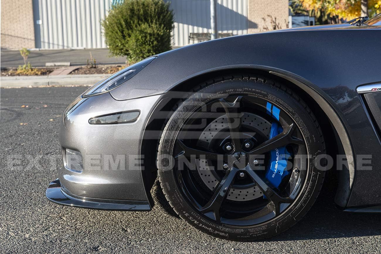 Replacement For 2005-2013 Chevrolet Corvette C6 Wide Body Models | ZR1 Style Front Bumper Lower Lip Splitter (ABS Plastic - Painted Glossy Black)