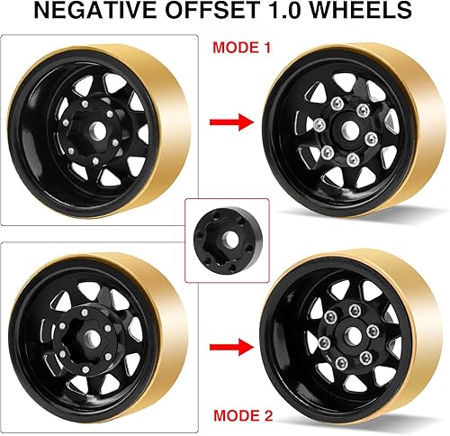 Vista 3 de OGRC 1.0 Rines de rueda RC con anillos de latón, rines de rueda de plato hondo, ruedas Beadlock 1.0 para 1/18 TRX4M 1/24 SCX24 C10 JLU Deadbolt Negro