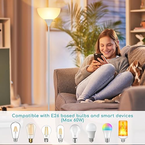 Miniatura 3 de Lámpara de pie, lámparas LED de pie con pantalla de plástico blanco, luces de piso de esquina para sala de estar, dormitorio, interruptor giratorio,
