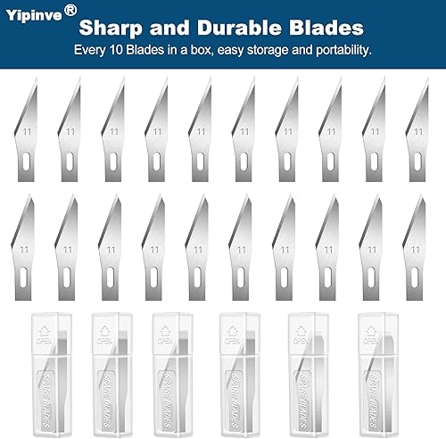 Miniatura 5 de Yipinve Cuchillo de manualidades con 20 cuchillas de repuesto Exacto para bricolaje, arte, corte, tallado, álbumes de recortes, plantillas