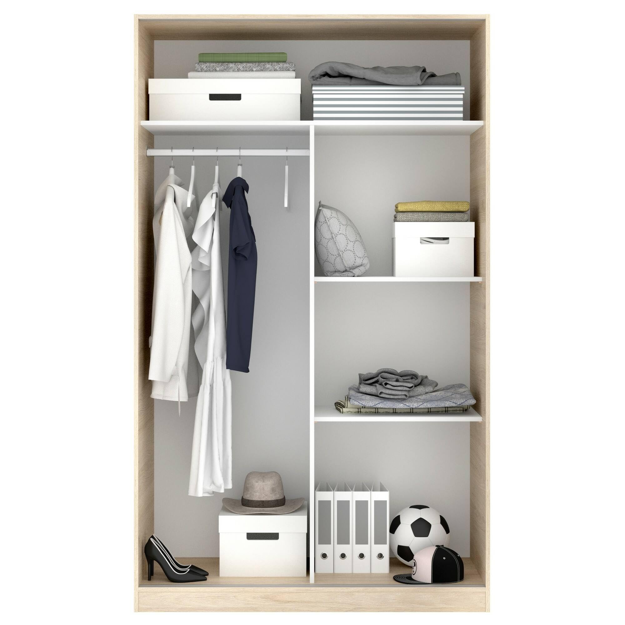 Armadio Guardaroba Scorrevole Denali 2 Ante - 120x50x204 Cm Bianco/Rovere