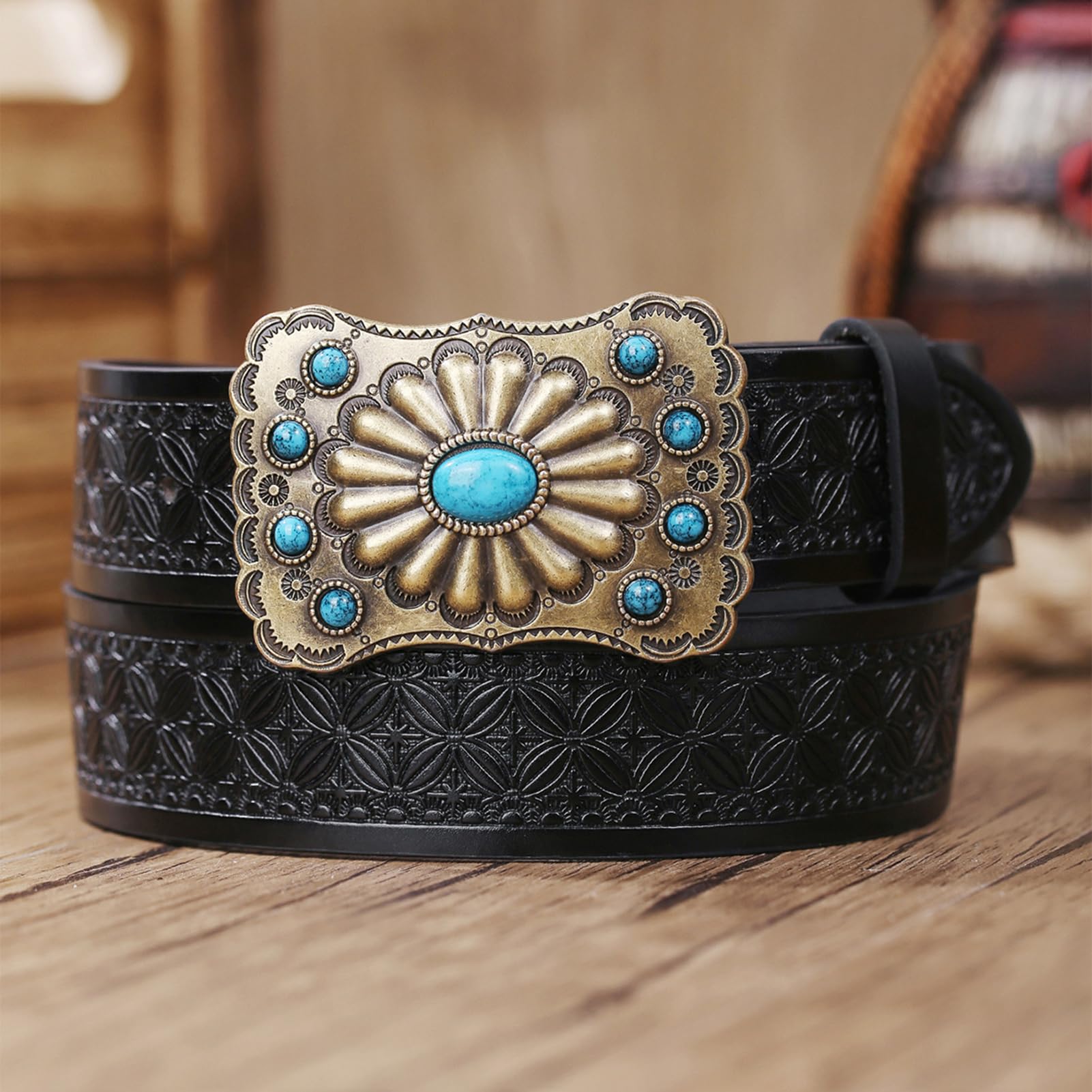 Amazon.com: AGUTALITHIC Embossed Leather Snap Belt for Men 