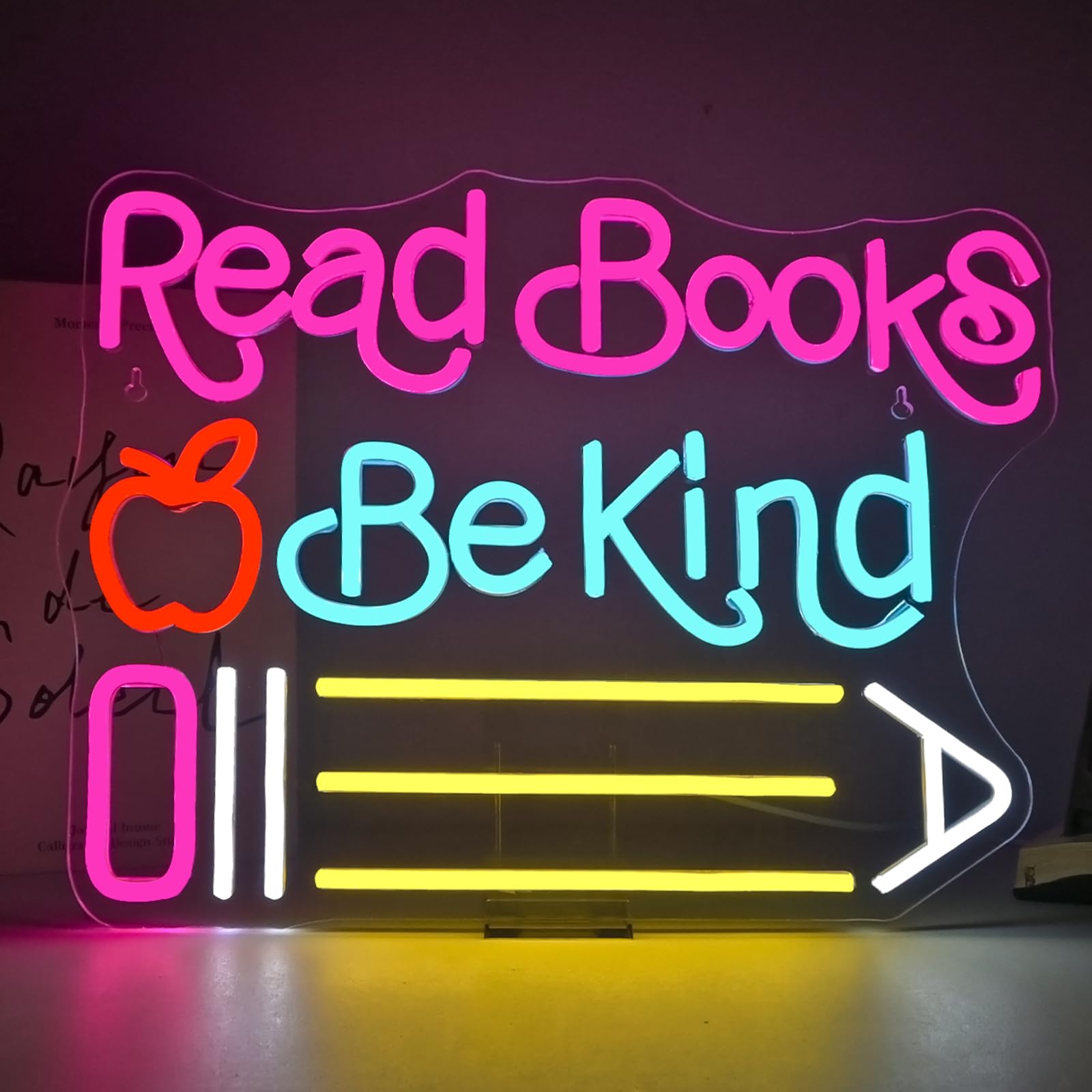 DREAMFORT Read Books Be Kind Neon Sign Adjustable Brightness Student LED Neon Light Light Up Colorful Neon Sign Suitable for Classroom Study Room Library Bookstore โ image 1
