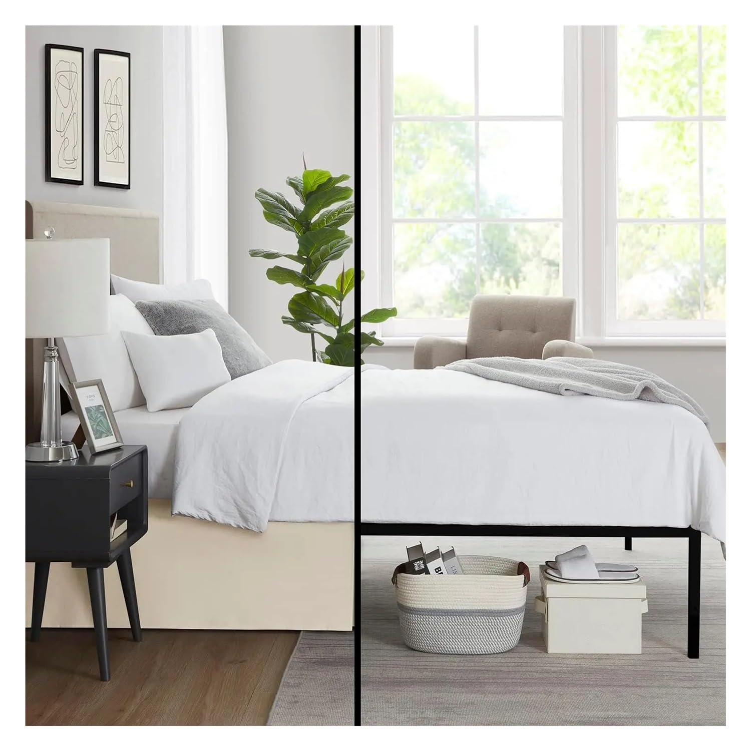 Coprirete plissettata su misura in tessuto resistente al restringimento e allo sbiadimento, altezza 35,6 cm (senza piattaforma) (bianco, 180 x 200 x 35 cm)