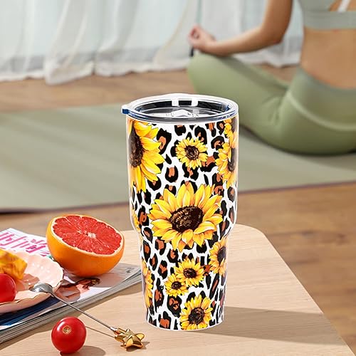 Miniatura 5 de Vaso de 30 onzas con tapa de girasol leoaprd tazas de café de viaje de acero inoxidable vaso de aislamiento para mujeres y hombres (30 onzas,