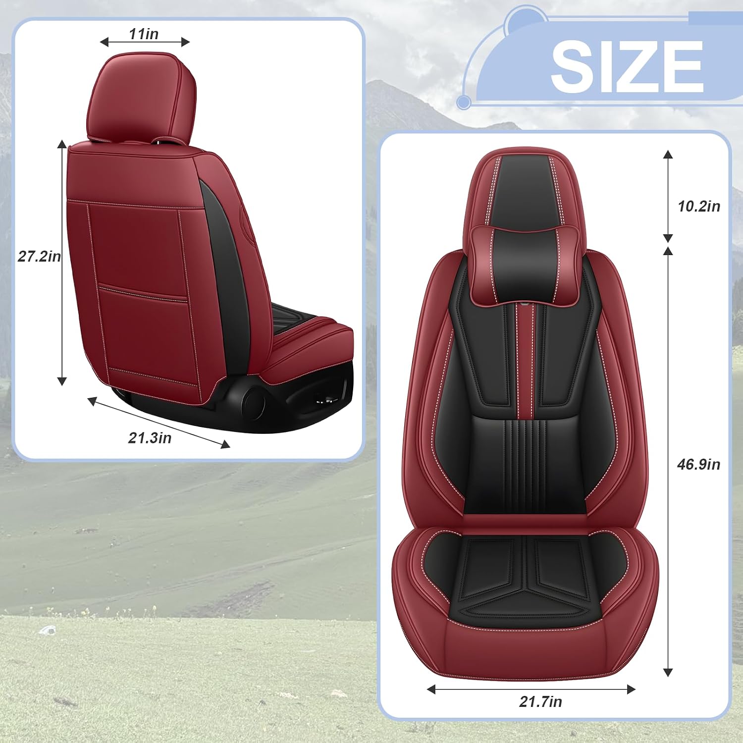 Car Seat Covers Fit for Lexus NX 350 2022-2025 - Premium Nappa Leather Side Airbag Compatibility Car Seat Protectors(Full Set with Pillow, Black & Red)