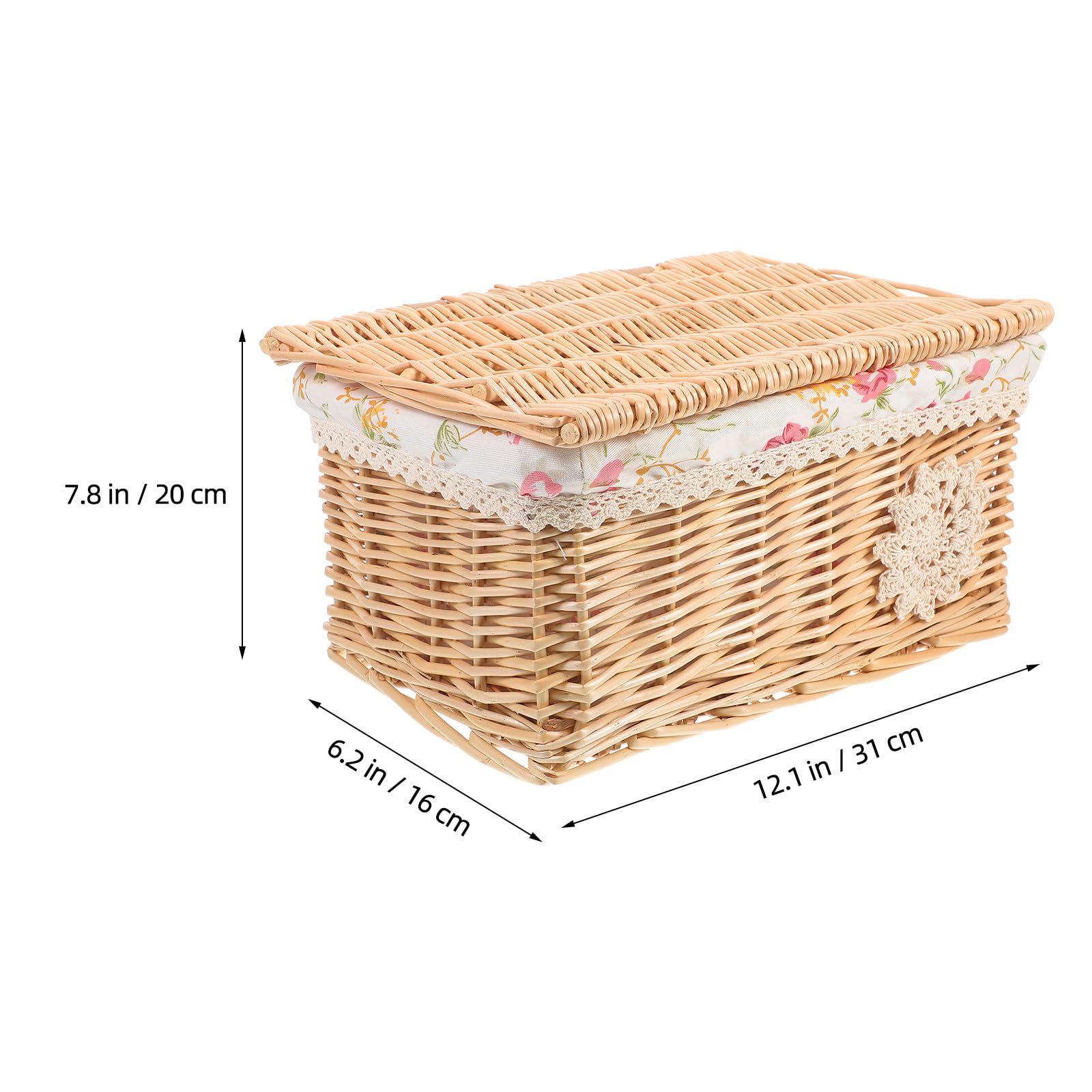 Cesto in Vimini con Coperchio Beige per Organizzazione Facile e Pulizia Semplice, Scatola Rettangolare per Conservare Piccoli Oggetti in Casa
