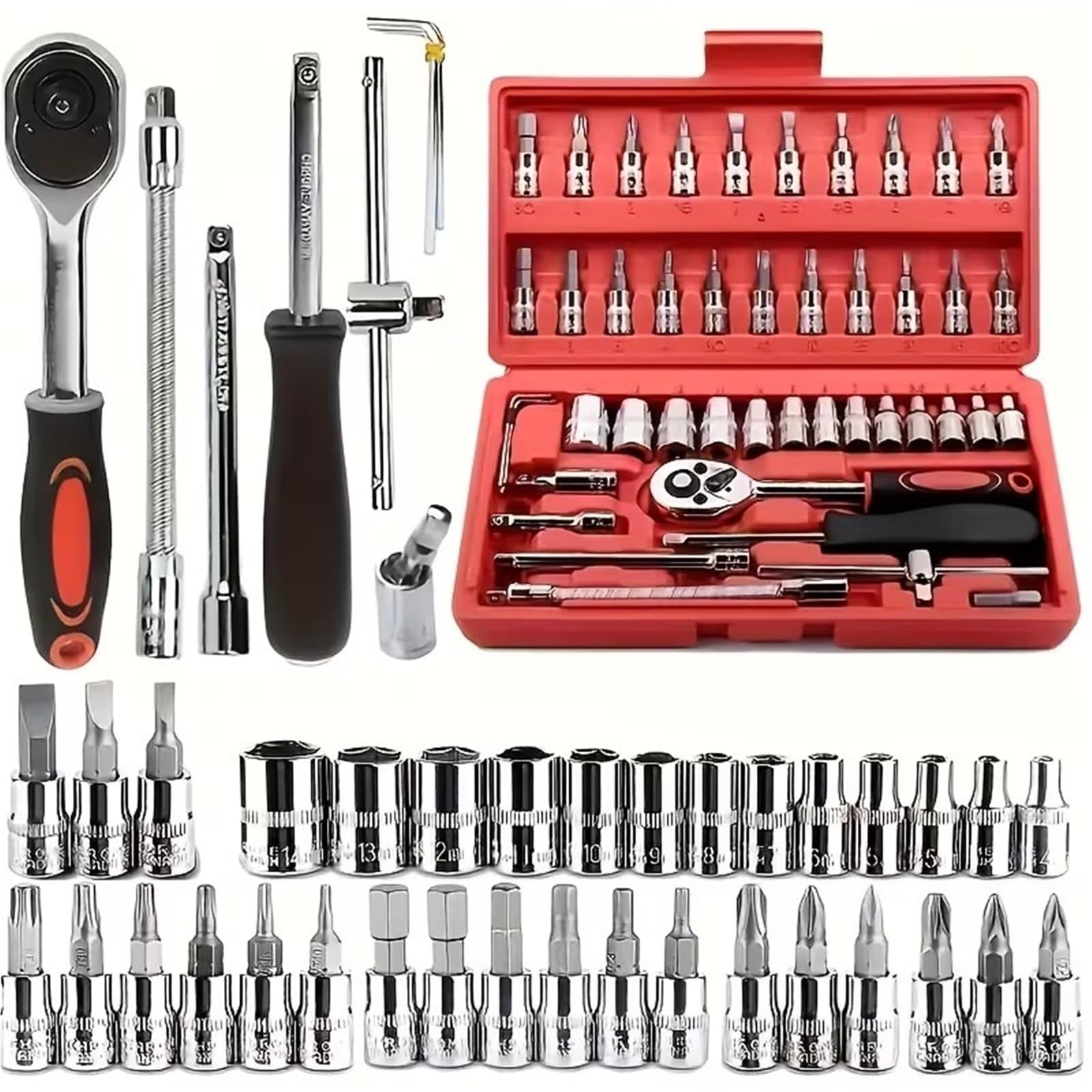 Kauwyehd One Color 46Pcs Car Repair Tool Kit Ratchet Torque Wrench Spanner Screwdriver Socket Set Combo Tools Bicycle Auto Socket Wrench Set