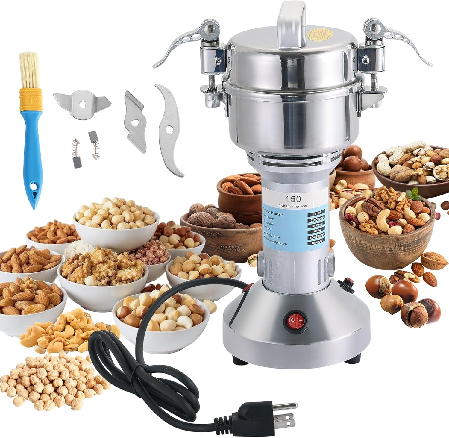 MAOPINER 750W High-Speed Electric Grain Mill Grinder - 150g Stainless Steel Spice & Coffee Grinder for Herb, Cereal, Corn, Medicine, Seasonings - Commercial & Kitchen Use