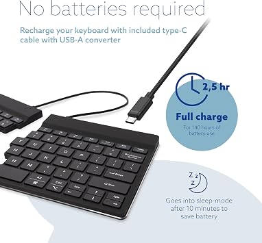 R-Go Ergonomic Split Keyboard, Scissors Mechanism, Anti-Carpal Tunnel, 2 Part Design Keyboard for Arthritis, with Break Software, QWERTY (US) Layout, Bluetooth 5.0, for Windows/MacOS, Black