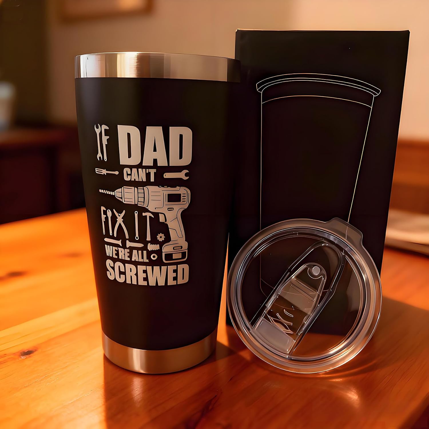 Dad Coffee Insulated Tumbler 20OZ Stainless Steel Tumbler with Magnetic Slider Lid Funny“If Dad Can't Fix It We're All Screwed" Travel Mug Insulated Cup as Father Birthday Gifts from Daughter & Son. image 2