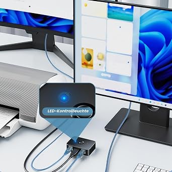USB Printer Switch for 2 Computers Manual 2 Port USB B Switch Box with LED Light & 2 x 1.5 m Printer Cable Plug & Play Printer Switch Printer Sharing Switch for Windows Mac