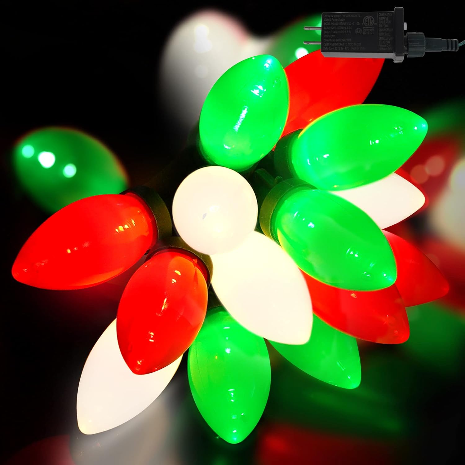 HAYATA C9 Bulbs Christmas Lights 50 LED 36ft Strawberry String Light Red&White&Green - Fairy Lighting for Outdoor, Indoor, Garden, Yard, Party, Home, Wreath, Garland, Christmas Tree Decorations Multicolor