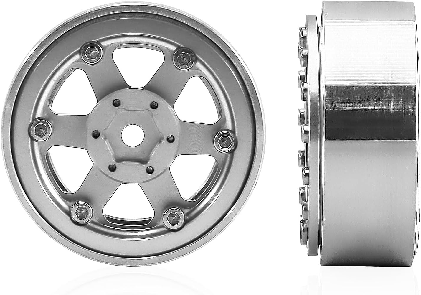 1.3" Beadlock Wheels for SCX24 TRX4M 1/24 1/18 RC Crawler Upgrade Parts (Silvery, 4Pcs)