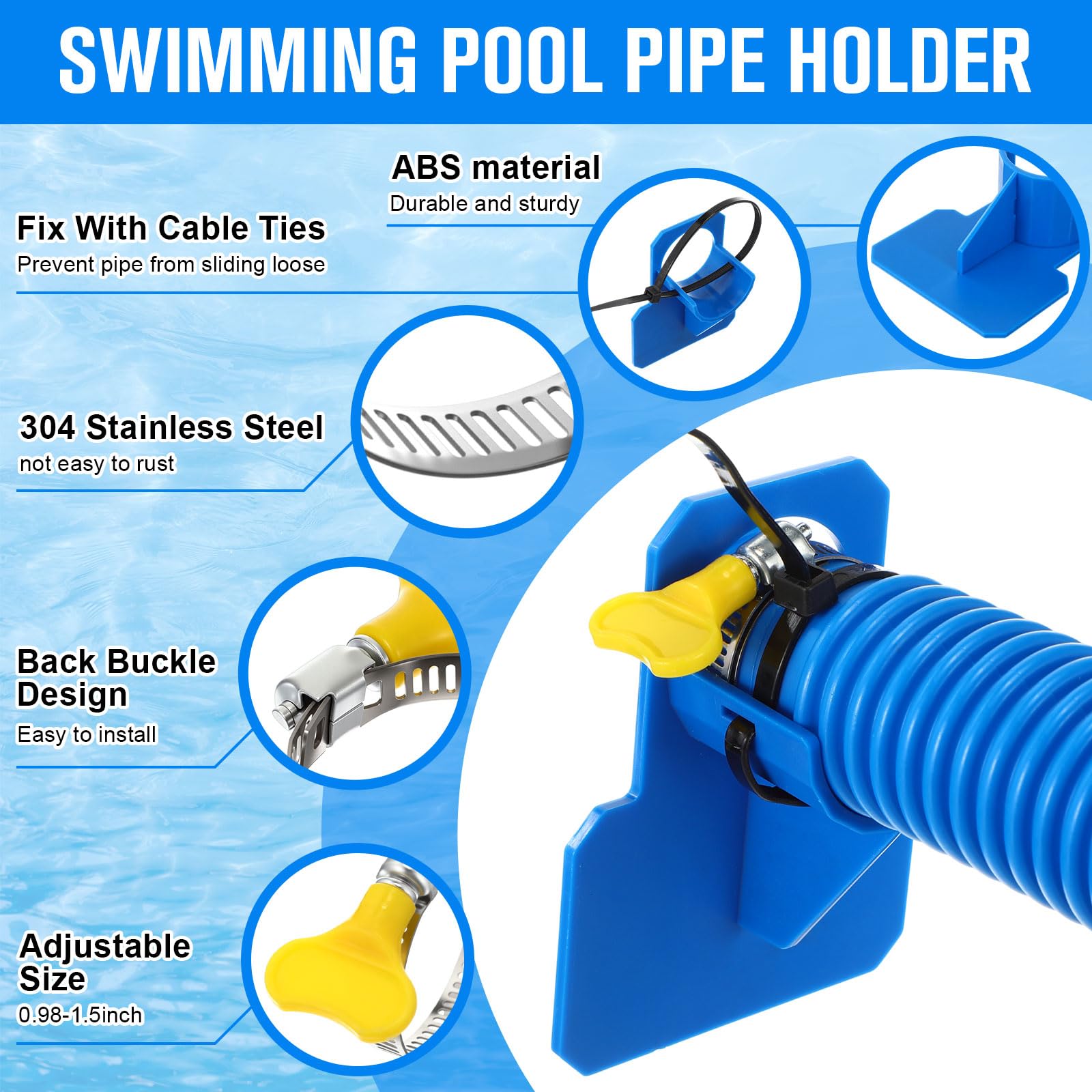 Tuanse Confezione da 6 tubi per pompa per piscina da 3,25 cm, per piscine lunghe fuori terra, accessori di ricambio per filtro per piscina, con morsetti, supporti per tubi per modelli 330/530/1000 GPH