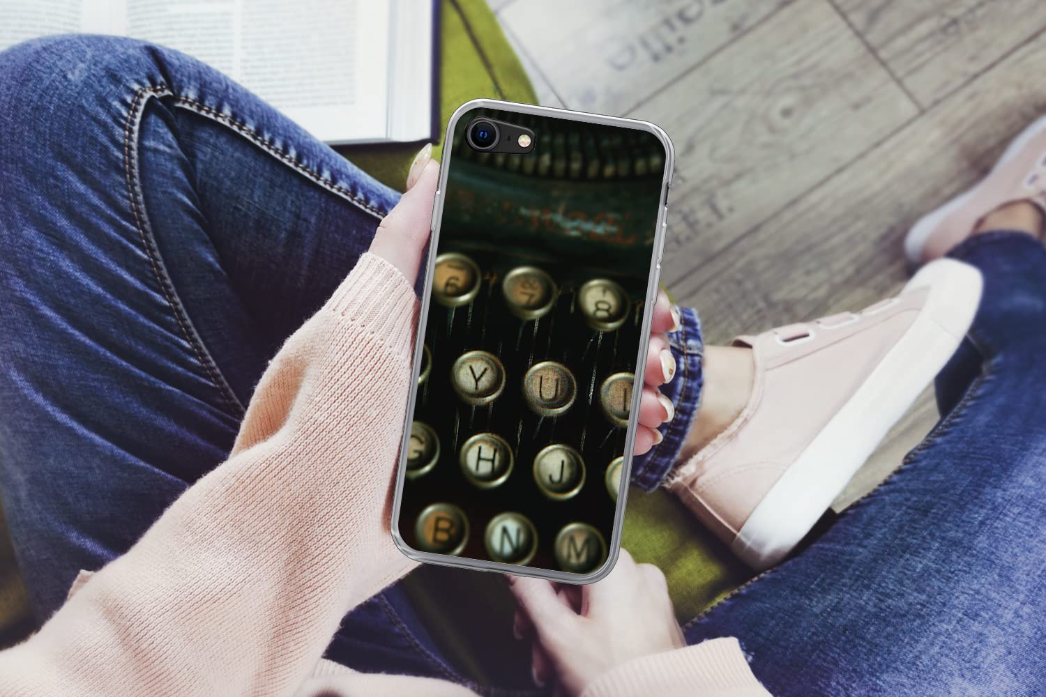 MuchoWow Funda para iPhone SE 2020 - Máquina de Escribir - Vintage - Teclado - Funda de Silicona/Funda Blanda para teléfono móvil