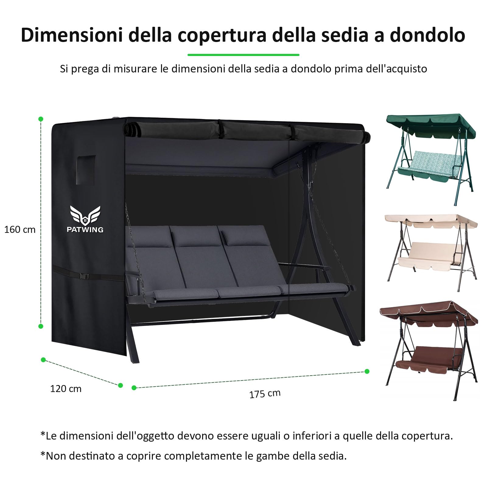 Copertura per Dondolo da Giardino, 3 Posti Copertura Altalena, Antivento Antipolvere Anti UV Impermeabile Telo Copri Dondolo da Esterno, per da Giardino Swing