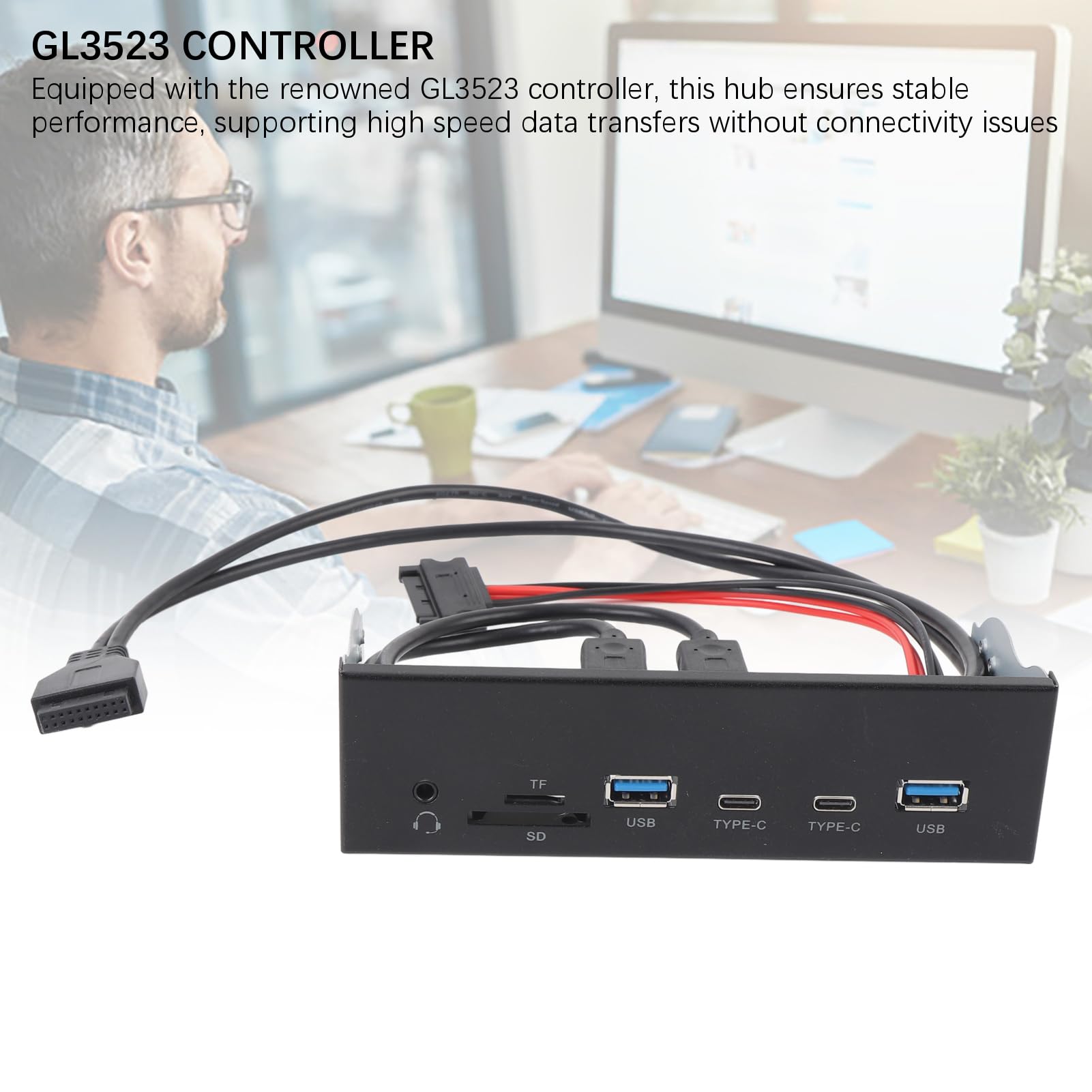 Hub USB C Interno da 19 Pin, 6 Porte USB 3.2 Gen 2x2 Pannello Frontale con 2 A e C, Lettore di Schede di Memoria e Jack, Trasferimento Dati A 5 Gbps, per Case di Computer PC Alloggiamento