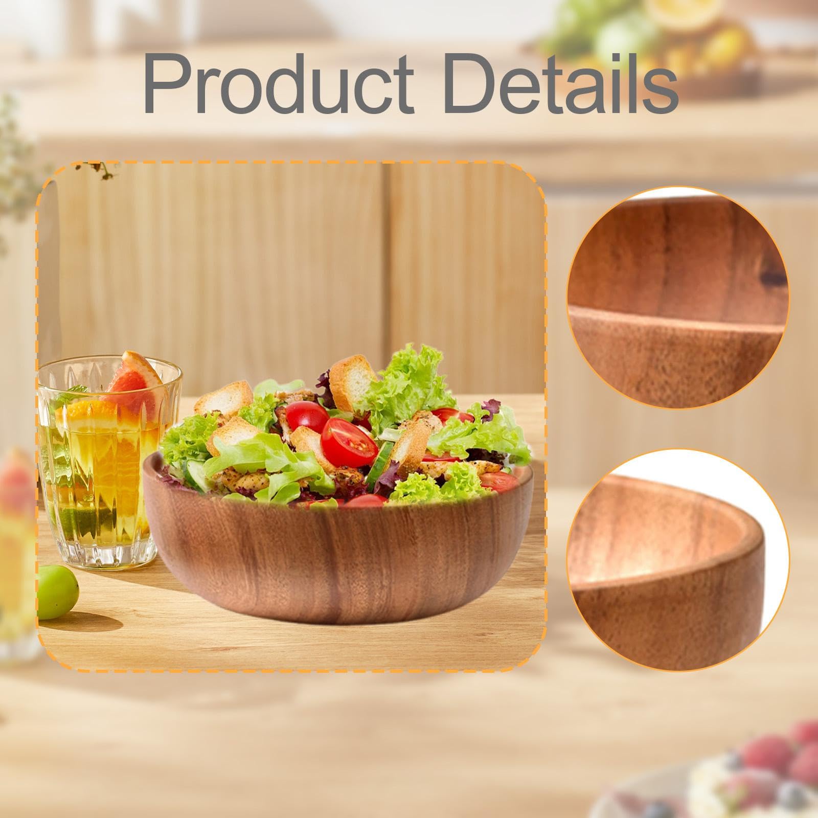 Bol de Madera para Ensalada, Plato para Arroz Y Cereales, Recipiente Rústico para, Recipiente para Almacenar Alimentos, Bol para Mezclar para P, 22cm X 7.5cm