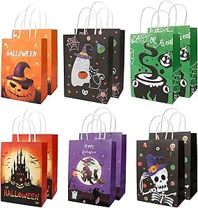 Sweetude Halloween Gift Bags - 12 Pack Spider Web Treat Bags With Handles For Party Favors