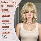 RUWISS Peruka krótka z falującą grzywką, 35 cm, dla kobiet, brunatno-blond, peruka kręcona i falująca, krótka syntetyczna peruka do cosplayu, imprez