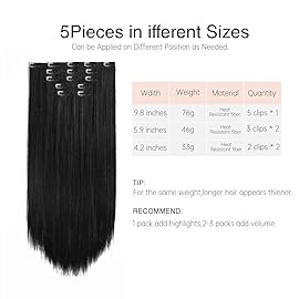 StrRid Natural Black Hair Extension Clips 26 Inch Long Invisible Straight Thick Synthetic Clip in Extensions Ins 5PCS Easy Installation Fake Soft Hairpieces for Women Weddings Party Daily Use 8.1 Oz