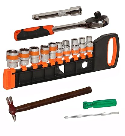 Digital Craft Car Repair Tool Ratchet Wrench and Extension Bar Tool CR-V Socket Set 12pcs 1/2 Inch Ratchet Socket Set,6Inch 2 In 1 Screw Driver,Hammer 200 gm,