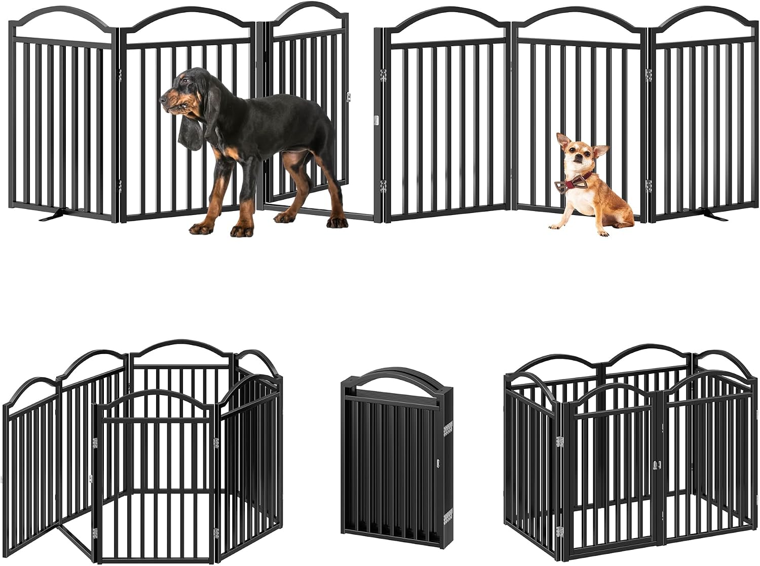BHG Metal No-Assembly Freestanding Dog Gate with Door Walk Through, Extra Wide 120", Extra Tall 30" Pet Gate, Accordion Puppy Folding Playpen Dog Fence for Indoor & Outdoor, with 2PCS Support