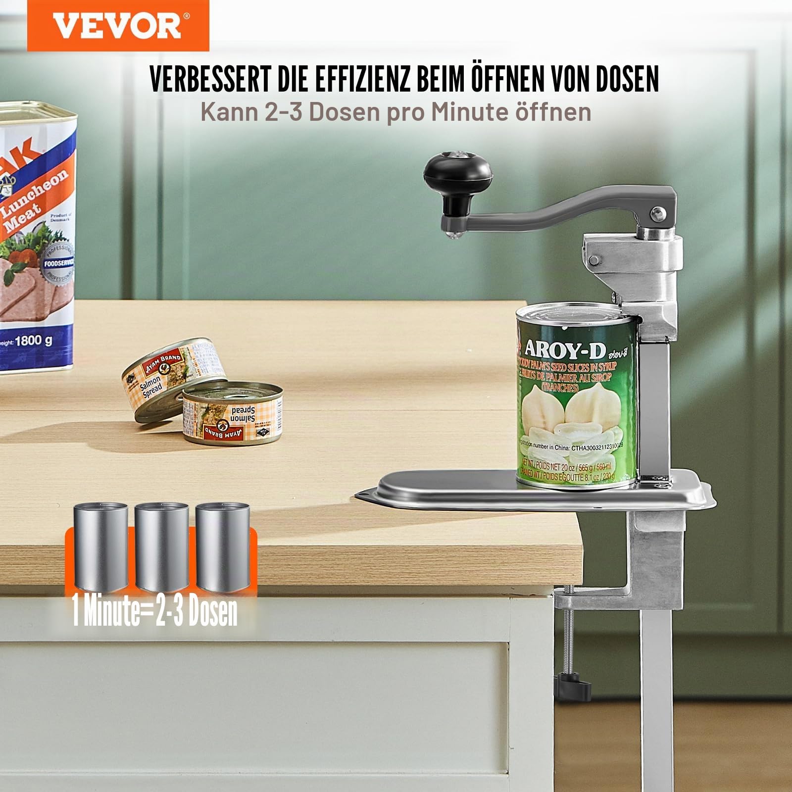 VEVOR kommerzieller Dosenöffner, manueller Tischdosenöffner für Dosen bis zu 40 cm Höhe, höhenverstellbarer Konservenöffner mit Schrauben & Tischklemme, Büchsenöffner für Restaurants Hotels
