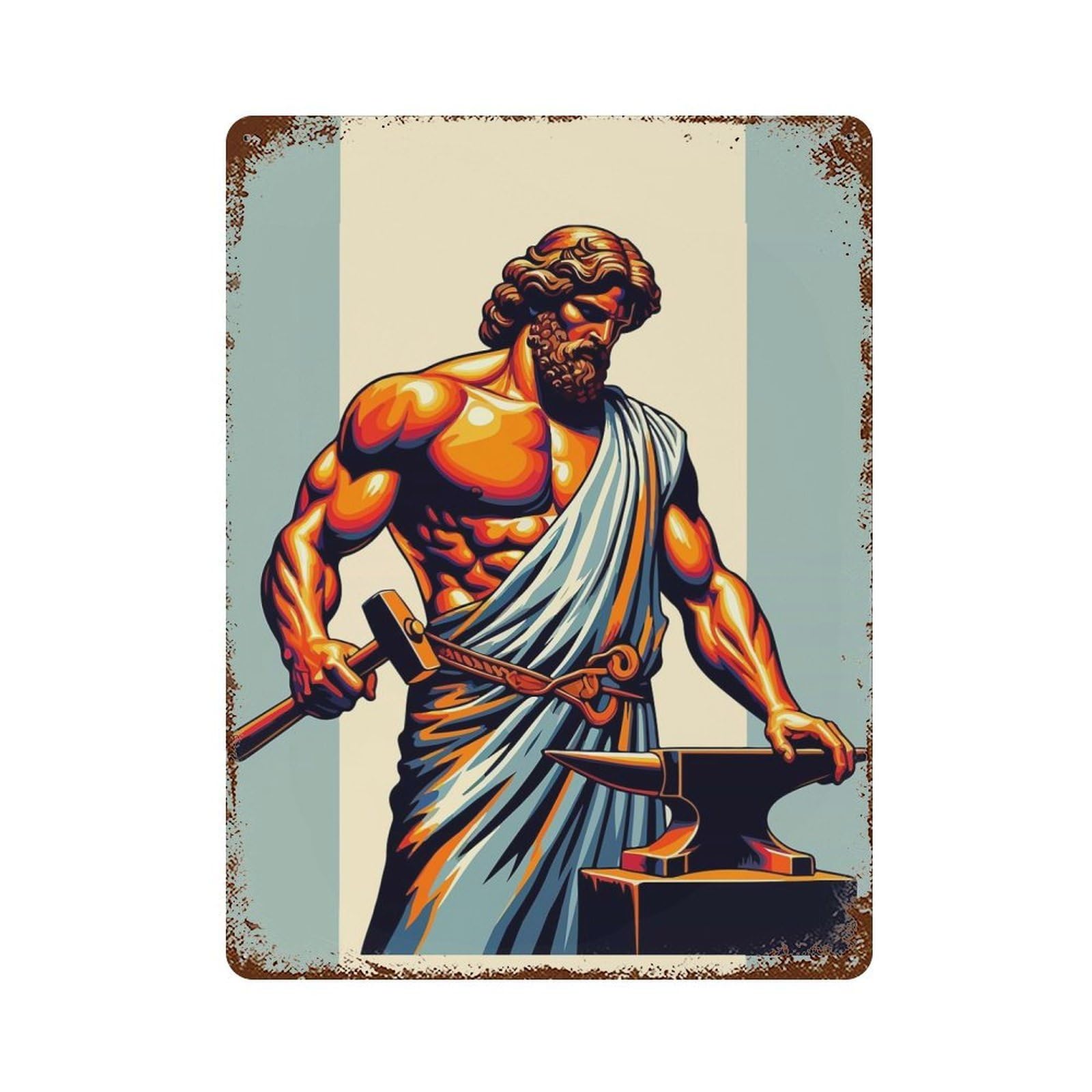 Hephaestus Wpap Pop Art Aged Metal Wall Plaque 15.7"x11.8", Farmhouse Wall Decor for Patio, Garden Room And Bar Decor