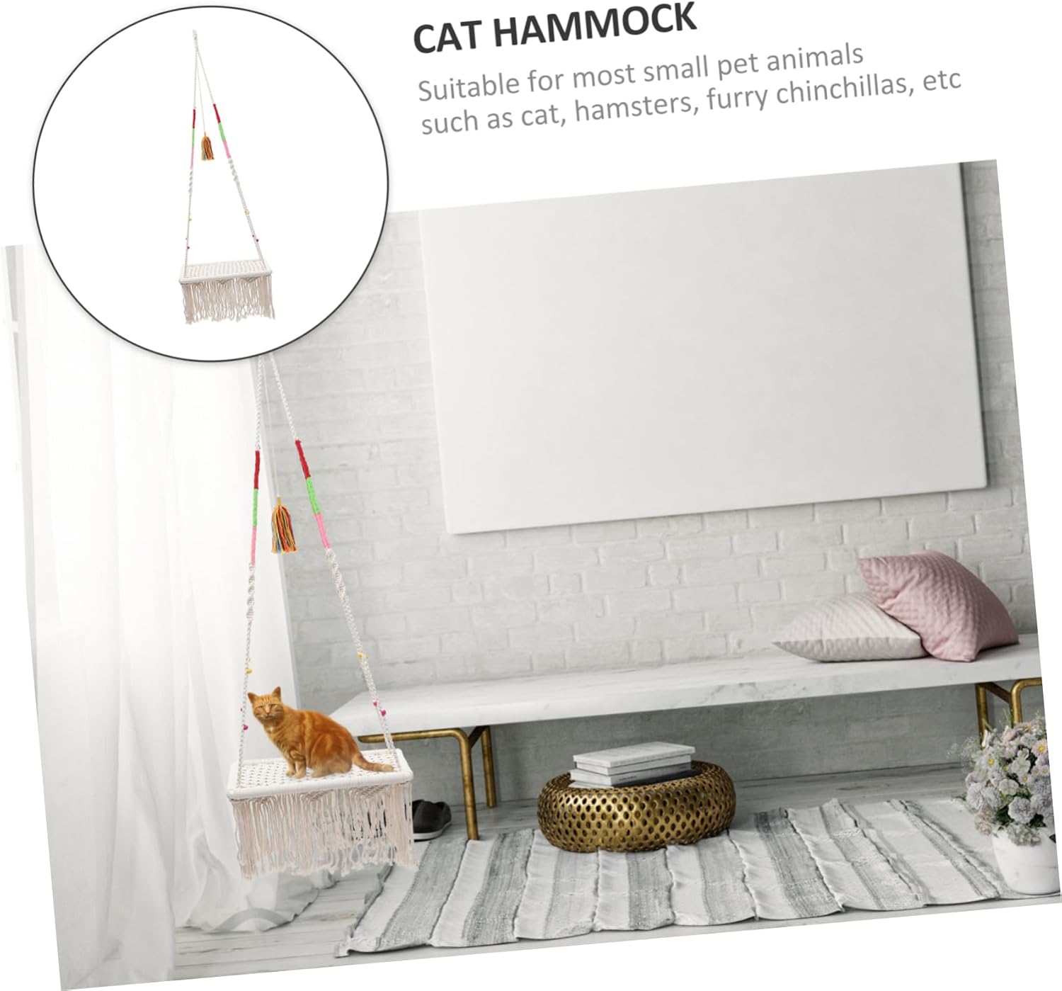 Luxshiny Breathable Macrame Hanging Cat Bed Hammock with Hanging for Indoor Cats and Small Pets and Odor Cozy Nest Comfortable Sleeping and Play Resting Swing for Kittens and Rabbits