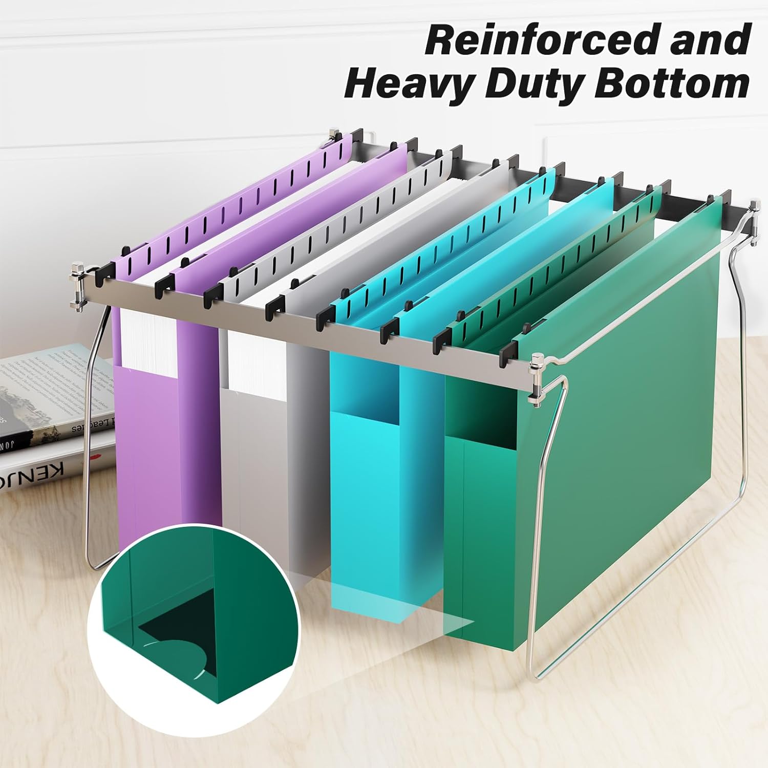 Ansook Plastic Extra Capacity Legal Hanging File Folders,Heavy Duty 2" Expansion Hanging Folder with 1/5 Tabs,12 Pack Filing Cabinet Folders,Accordion File Folders,Color File Organizer for Office