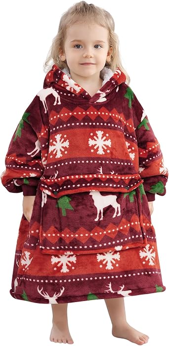 Narecte Kids Hoodie Blanket Oversized Sherpa Fleece Blanket Sweatshirt | Warm Cozy Wearable Blanket Hoodie for Kids,Toddlers with Large Pocket,Soft Flannel, Birthday Gifts for Girls