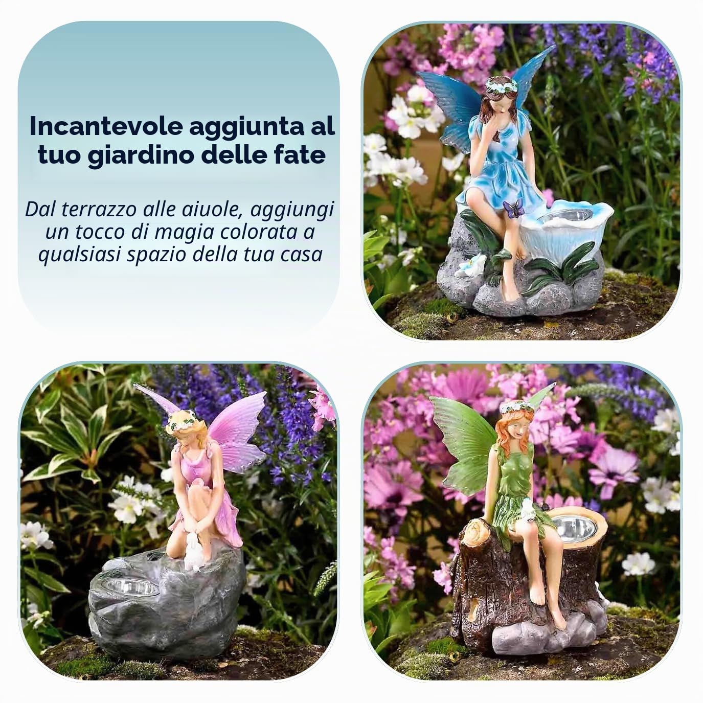 Garden Mile Set di 3 statue fatate da giardino a energia solare, con faretti a energia solare, impermeabili, a LED, per giardino, vialetto, prato, patio