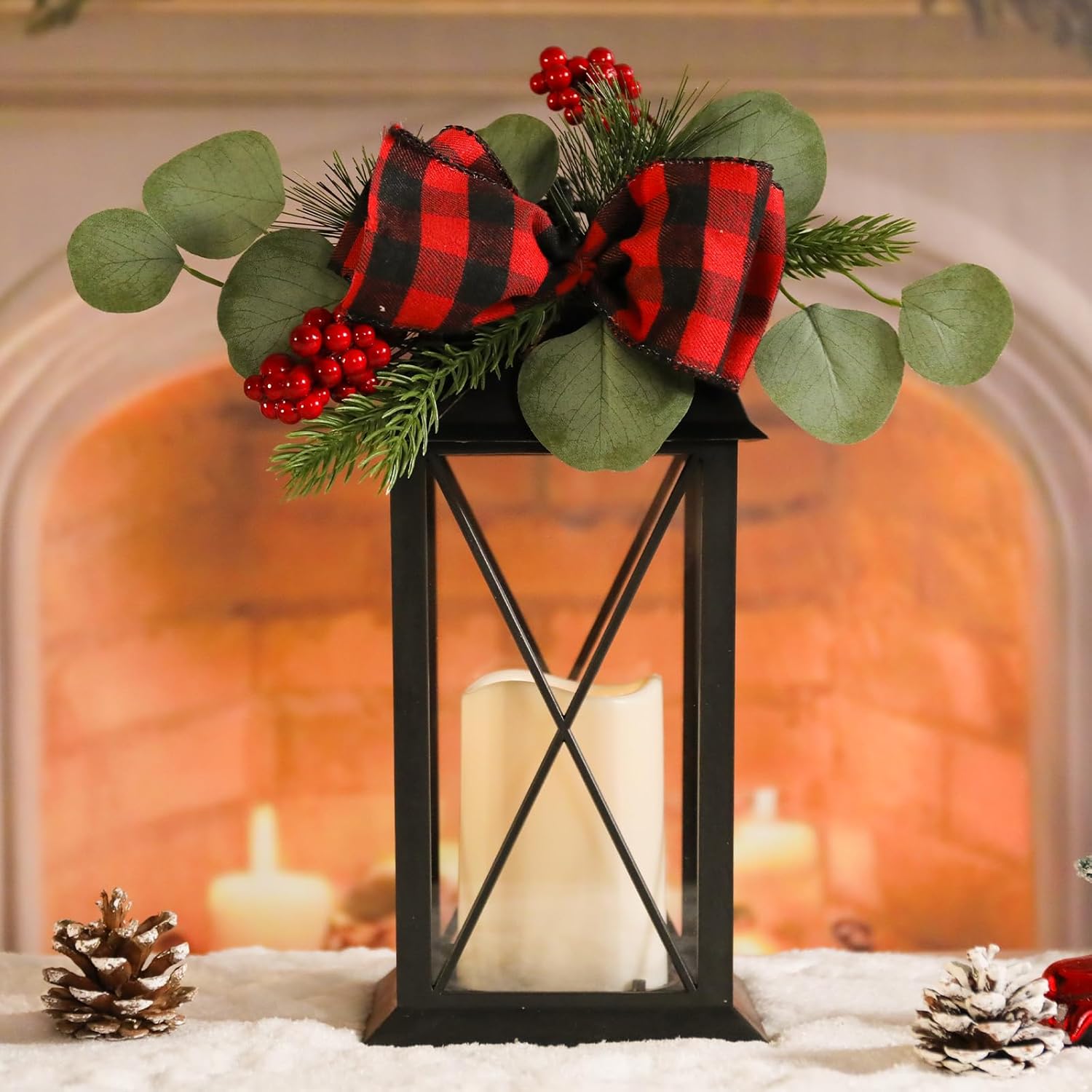 Taman Christmas Lantern, 2 Pack Hanging Flickering Candle Lights Battery Operated Decorative Outdoor Umbrella Lighting for Christmas, Patio, Garden, Table, Party Decor