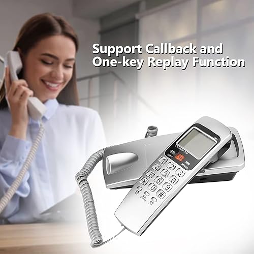 Miniatura 5 de Teléfono con cable, teléfono fijo con cable de montaje en escritorio/pared con función de identificación de llamadas DTMF para el